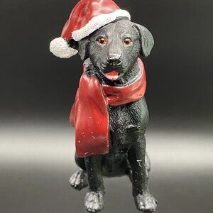 Ceramic Black Labrador Dog Scarf Christmas Tree Ornament Holiday Seasonal Decor